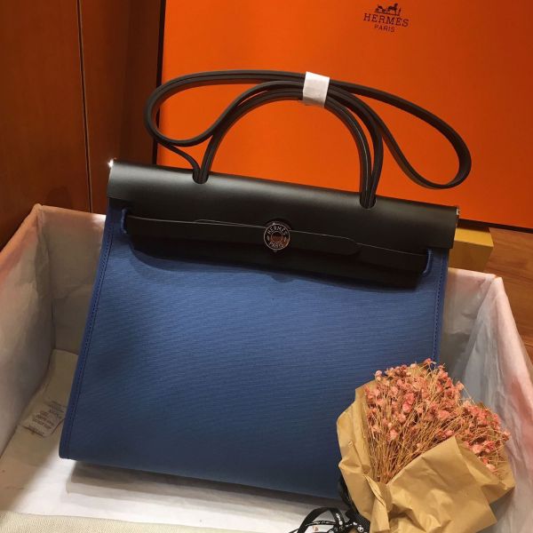 Replica Hermes Herbag Zip 31cm Bag In Black And Blue