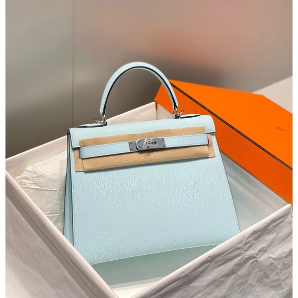 Replica Hermes Kelly 28cm Bag In Blue Brume Epsom Leather PHW Replica Hermes Kelly 28cm Bag In Blue Brume Epsom Leather PHW