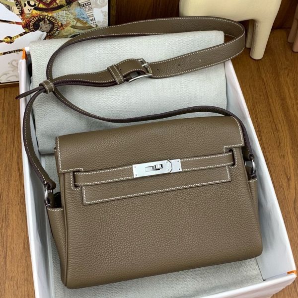 Replica Hermes Kelly Messenger Bag in Taupe Clemence Leather