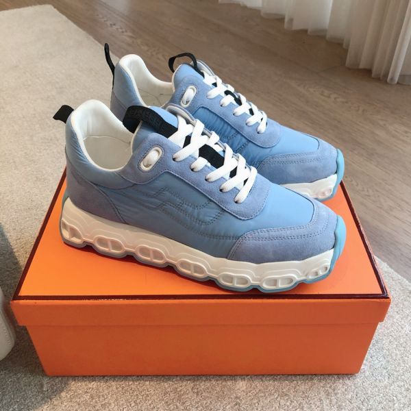 Replica Hermes Men s Impulse Sneakers in Blue Fabric and Leather