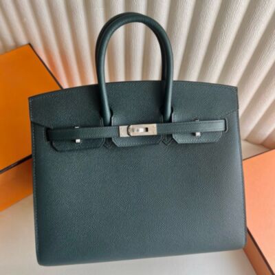 Hermes Birkin 25 Sellier Handmade Bag in Vert Cypres Epsom Calfskin