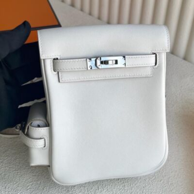 Hermes Kelly Jump Backpack in Gris Pale Swift Calfskin