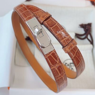 Hermes Kelly 18 Belt in Caramel Shiny Alligator Leather