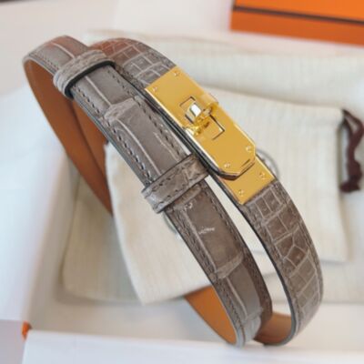 Hermes Kelly 18 Belt in Tourterelle Shiny Alligator Leather