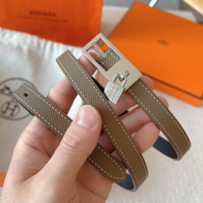 Hermes Lucky 15 Reversible Belt in Etoupe Epsom Calfskin