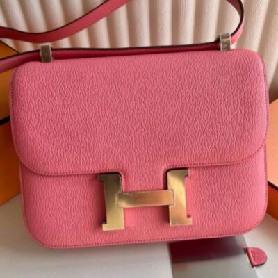 Hermes Constance 1-24 Mirror Handmade Bag in Rose Azalee Chevre Mysore Leather