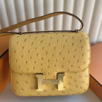 Hermes Constance 18 Handmade Bag in Jaune Ambre Ostrich Leather