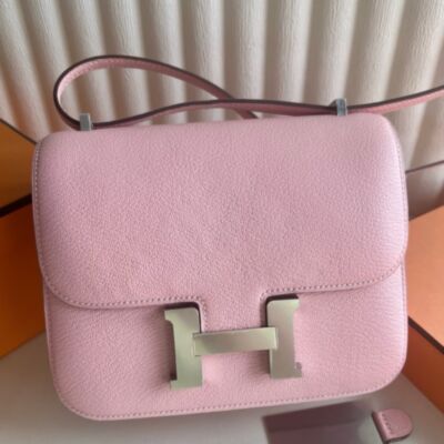 Hermes Constance III Mini 18 Mirror Bag in Rose Sakura Chevre Mysore Leather 