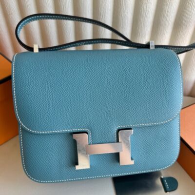 Hermes Constance III Mini 18 Mirror Bag in Blue Jean Epsom Calfskin