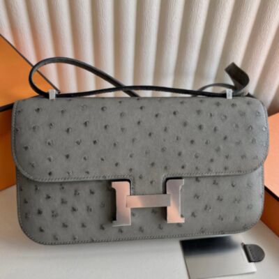Hermes Constance Elan 23 Handmade Bag in Gris Meyer Ostrich Leather