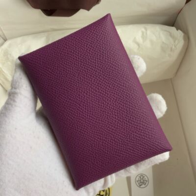 Hermes Calvi Duo Card Holder in Anemone Epsom Calfskin