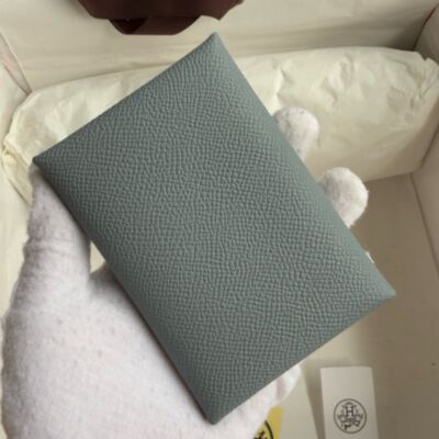 Hermes Calvi Duo Card Holder in Blue Glacier Epsom Calfskin