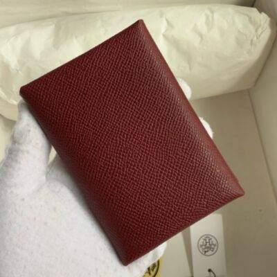Hermes Calvi Duo Card Holder in Bordeaux Epsom Calfskin