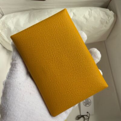 Hermes Calvi Duo Card Holder in Jaune Ambre Epsom Calfskin