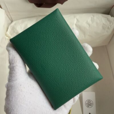 Hermes Calvi Duo Card Holder in Malachite Epsom Calfskin