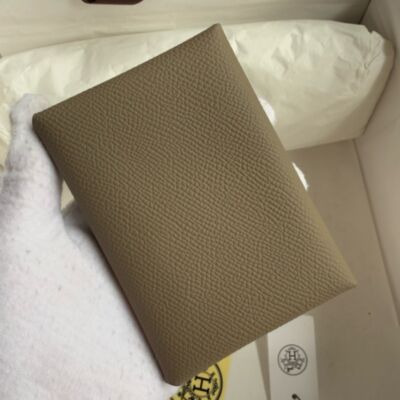 Hermes Calvi Duo Card Holder in Gris Tourterelle Epsom Calfskin