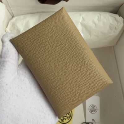 Hermes Calvi Duo Card Holder in Trench Epsom Calfskin