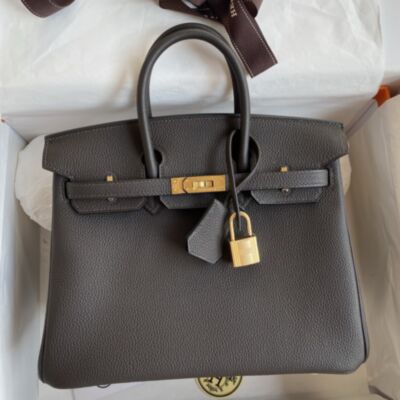 Hermes Birkin 25 Retourne Handmade Bag in Ebene Clemence Leather