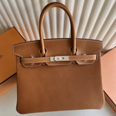 Hermes Birkin 30 Retourne Handmade Bag in Gold Barenia Calfskin