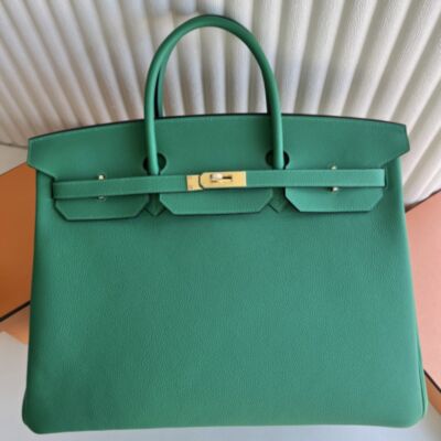 Hermes Birkin 40 Handmade Bag in Vert Vertigo Clemence Leather