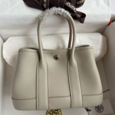 Hermes Neo Garden Party 23 Handmade Bag in Pearl Grey Clemence Leather