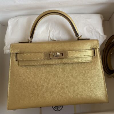 Hermes Kelly Mini II Sellier Handmade Bag in Dore Chevre Mysore Leather