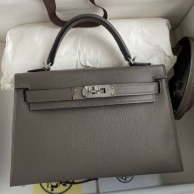 Hermes Kelly Mini II Sellier Handmade Bag in Etain Epsom Calfskin