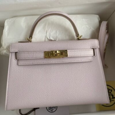 Hermes Kelly Mini II Verso Sellier Handmade Bag in Mauve Pale Epsom Calfskin