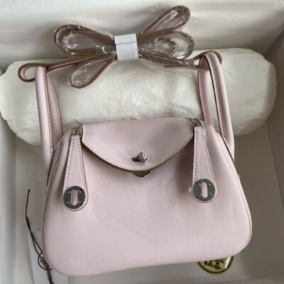 Hermes Mini Lindy Verso Bag in Mauve Pale Swift Calfskin