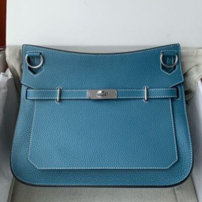 Hermes Jypsiere 28 Handmade Bag in Blue Jean Clemence Leather