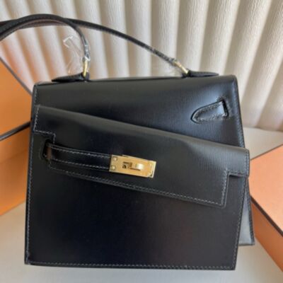 Hermes Kelly En Desordre 20 Handmade Bag in Black Box Calfskin