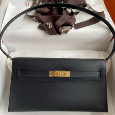 Hermes Kelly Elan Handmade Bag in Black Madame Leather