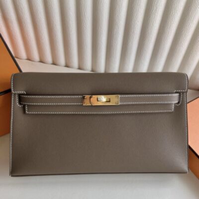Hermes Kelly Elan Handmade Bag in Taupe Madame Leather