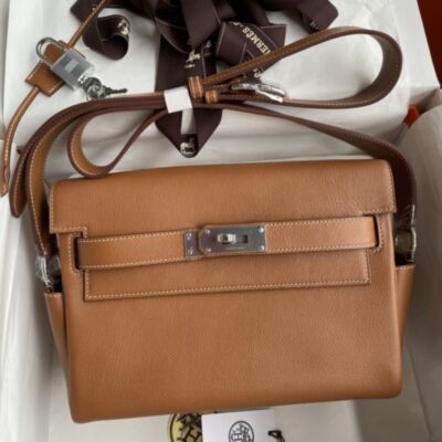 Hermes Kelly Messenger PM Bag in Gold Evercolor Leather