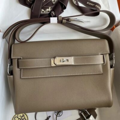 Hermes Kelly Messenger PM Bag in Taupe Evercolor Leather