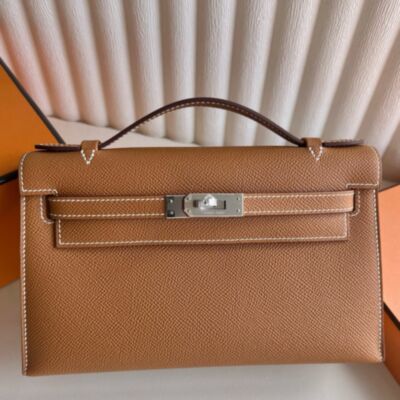 Hermes Kelly Pochette Handmade Bag in Gold Epsom Calfskin