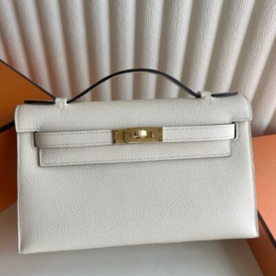 Hermes Kelly Pochette Handmade Bag in Nata Epsom Calfskin