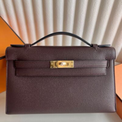 Hermes Kelly Pochette Handmade Bag in Rouge Sellier Epsom Calfskin