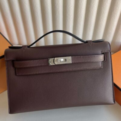 Hermes Kelly Pochette Handmade Bag in Havane Swift Calfskin