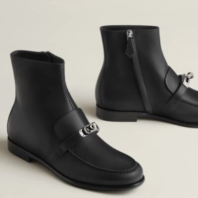 Hermes Kelsy Ankle Boots in Black Calfskin