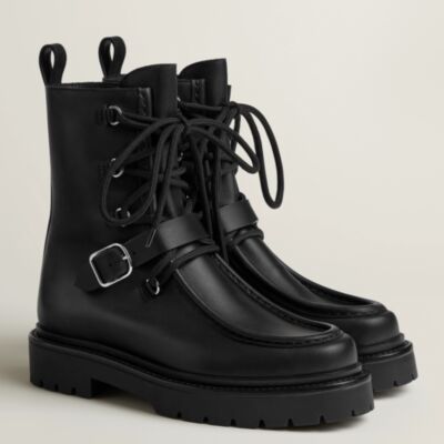 Hermes Land Ankle Boots in Black Calfskin 