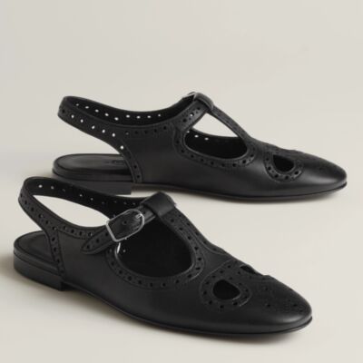 Hermes Kim Slingbacks in Black Ghillies Nappa Leather