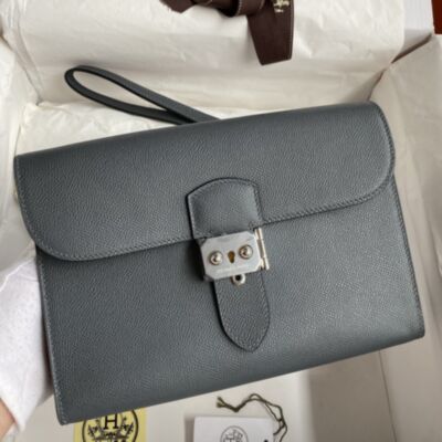 Hermes Sac a Depeches 24 Pouch in Ardoise Epsom Calfskin