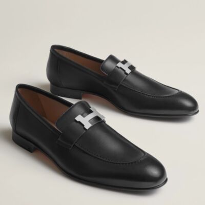 Hermes Men's Paris Loafers in Noir Calfskin