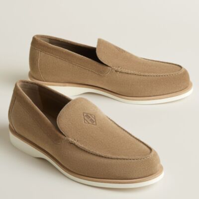 Hermes Men's Low Loafers in Beige Suede Leather