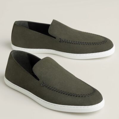 Hermes Men's Julian Loafers in Green Suede Leather