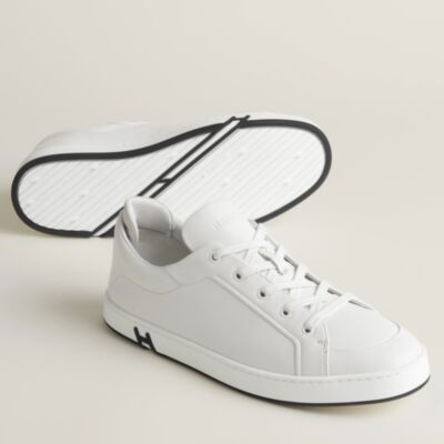 Hermes Men's Kid Sneakers in White Calfskin