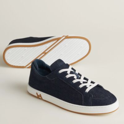 Hermes Men's Kid Sneakers in Dark Blue Denim 