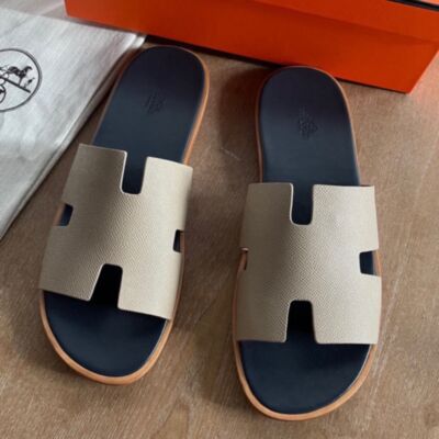 Hermes Izmir Sandals in Trench Epsom Calfskin with Blue Insole
