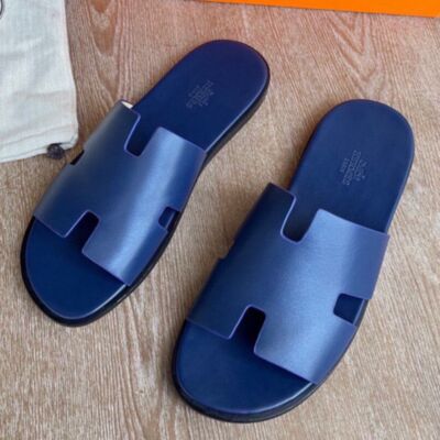 Hermes Izmir Sandals in Blue Saphir Swift Calfskin
